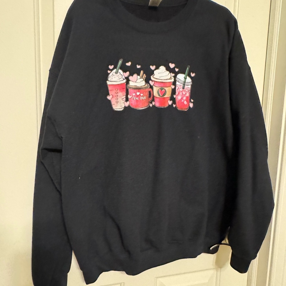Unisex Valentines Day Love Coffee Black Graphic Crew Neck Sz XL